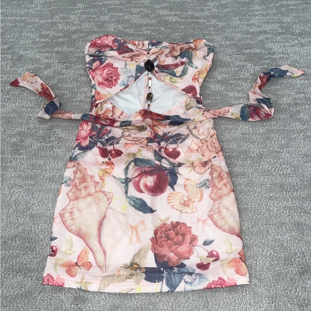 Floral Strapless Dress with Cutout
